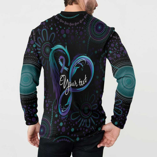 Personalized Australia Indigenous Infinity Heart Button Sweatshirt Purple Teal Ribbon You Are Not Alone - Aussie Hoodie