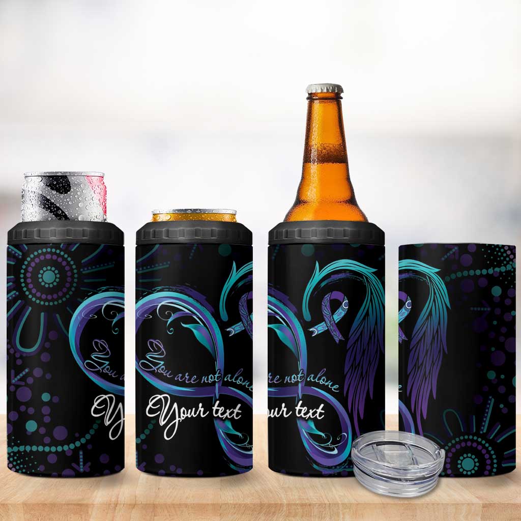 Personalized Australia Indigenous Infinity Heart 4 in 1 Can Cooler Tumbler Purple Teal Ribbon You Are Not Alone - Aussie Hoodie