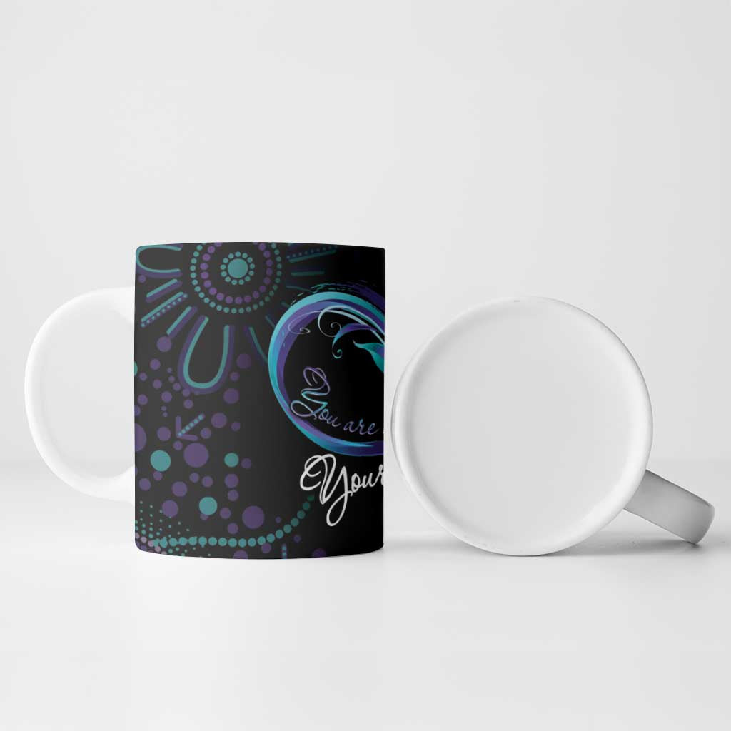 Australia Indigenous Infinity Heart Ceramic Mug Purple Teal Ribbon You Are Not Alone - Aussie Hoodie