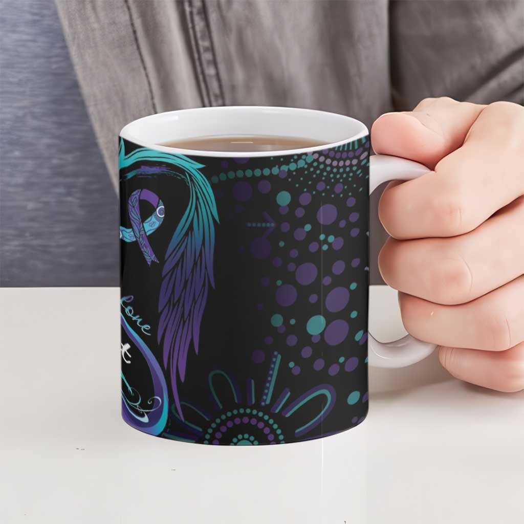 Australia Indigenous Infinity Heart Ceramic Mug Purple Teal Ribbon You Are Not Alone - Aussie Hoodie
