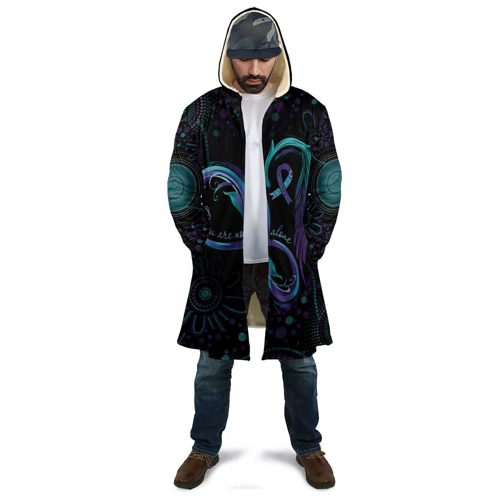 Personalized Australia Indigenous Infinity Heart Cloak Purple Teal Ribbon You Are Not Alone - Aussie Hoodie