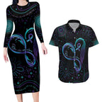 Personalized Australia Indigenous Infinity Heart Couples Matching Long Sleeve Bodycon Dress and Hawaiian Shirt Purple Teal Ribbon You Are Not Alone - Aussie Hoodie