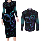 Personalized Australia Indigenous Infinity Heart Couples Matching Long Sleeve Bodycon Dress and Long Sleeve Button Shirt Purple Teal Ribbon You Are Not Alone - Aussie Hoodie