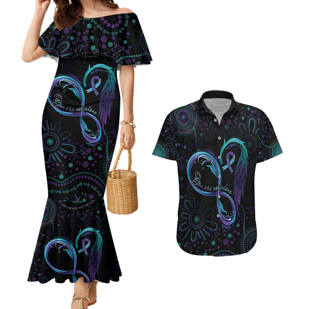 Personalized Australia Indigenous Infinity Heart Couples Matching Mermaid Dress and Hawaiian Shirt Purple Teal Ribbon You Are Not Alone - Aussie Hoodie