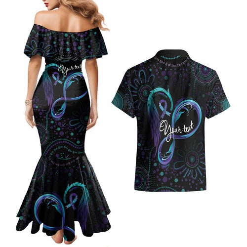 Personalized Australia Indigenous Infinity Heart Couples Matching Mermaid Dress and Hawaiian Shirt Purple Teal Ribbon You Are Not Alone - Aussie Hoodie