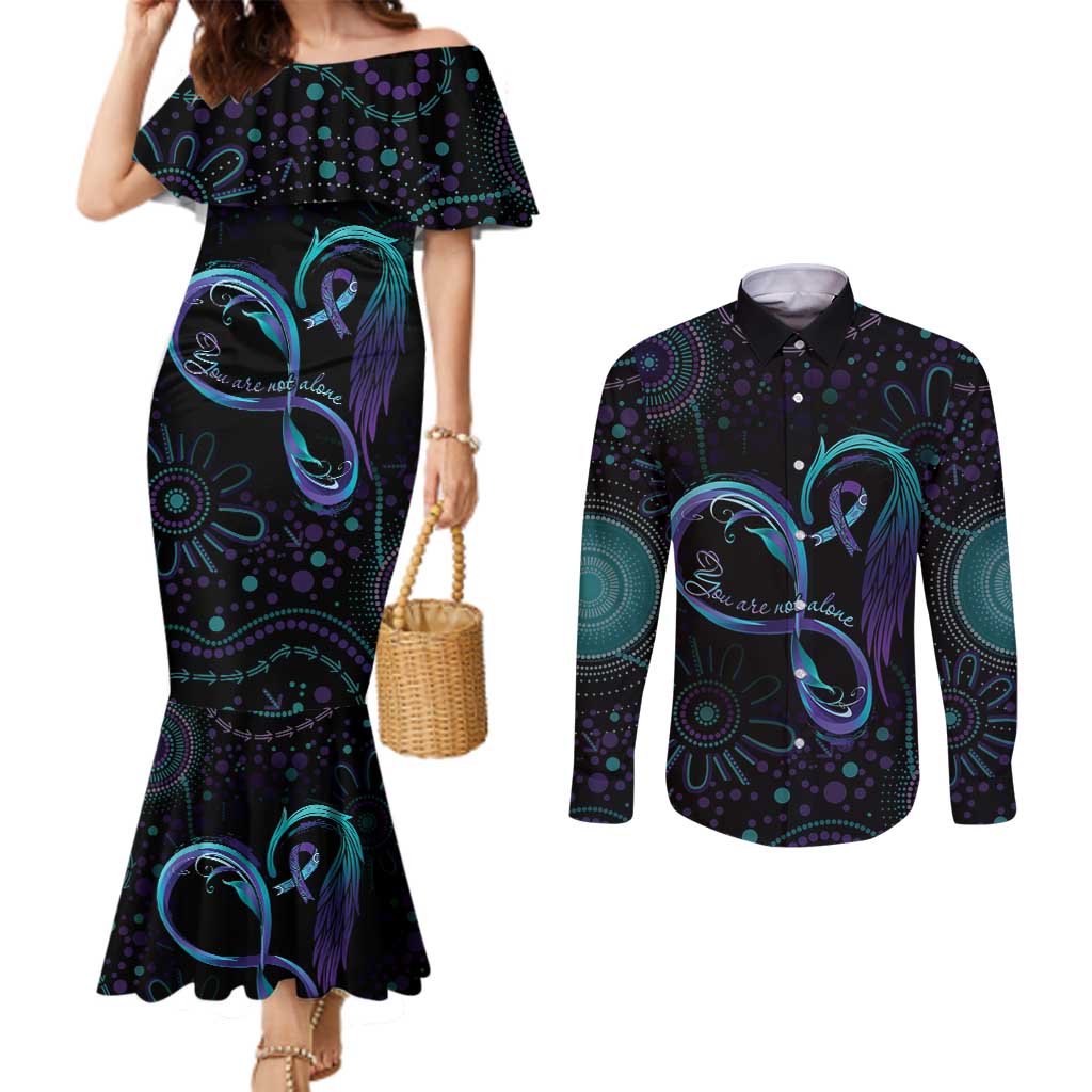 Personalized Australia Indigenous Infinity Heart Couples Matching Mermaid Dress and Long Sleeve Button Shirt Purple Teal Ribbon You Are Not Alone - Aussie Hoodie