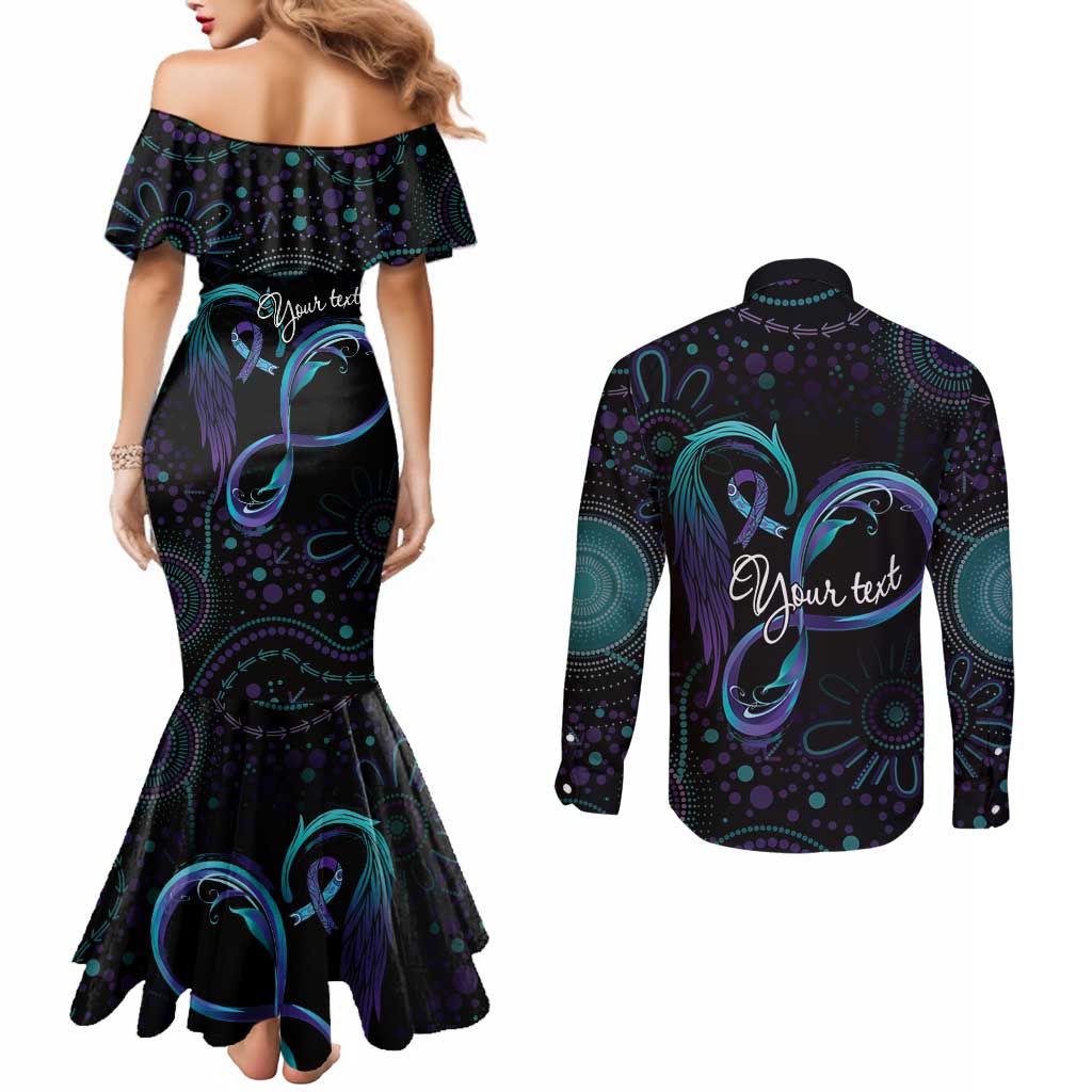 Personalized Australia Indigenous Infinity Heart Couples Matching Mermaid Dress and Long Sleeve Button Shirt Purple Teal Ribbon You Are Not Alone - Aussie Hoodie