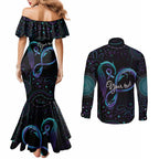 Personalized Australia Indigenous Infinity Heart Couples Matching Mermaid Dress and Long Sleeve Button Shirt Purple Teal Ribbon You Are Not Alone - Aussie Hoodie