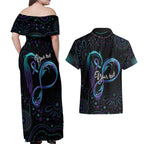 Personalized Australia Indigenous Infinity Heart Couples Matching Off Shoulder Maxi Dress and Hawaiian Shirt Purple Teal Ribbon You Are Not Alone - Aussie Hoodie