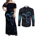 Personalized Australia Indigenous Infinity Heart Couples Matching Off Shoulder Maxi Dress and Long Sleeve Button Shirt Purple Teal Ribbon You Are Not Alone - Aussie Hoodie