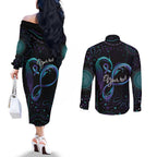 Personalized Australia Indigenous Infinity Heart Couples Matching Off The Shoulder Long Sleeve Dress and Long Sleeve Button Shirt Purple Teal Ribbon You Are Not Alone - Aussie Hoodie
