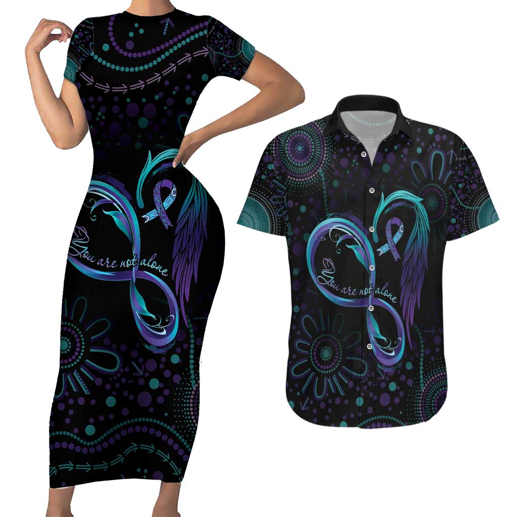 Personalized Australia Indigenous Infinity Heart Couples Matching Short Sleeve Bodycon Dress and Hawaiian Shirt Purple Teal Ribbon You Are Not Alone - Aussie Hoodie