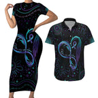Personalized Australia Indigenous Infinity Heart Couples Matching Short Sleeve Bodycon Dress and Hawaiian Shirt Purple Teal Ribbon You Are Not Alone - Aussie Hoodie