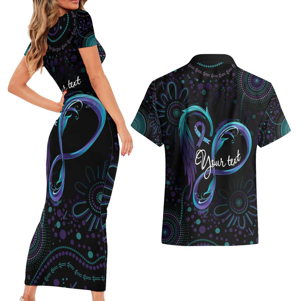 Personalized Australia Indigenous Infinity Heart Couples Matching Short Sleeve Bodycon Dress and Hawaiian Shirt Purple Teal Ribbon You Are Not Alone - Aussie Hoodie