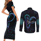 Personalized Australia Indigenous Infinity Heart Couples Matching Short Sleeve Bodycon Dress and Long Sleeve Button Shirt Purple Teal Ribbon You Are Not Alone - Aussie Hoodie