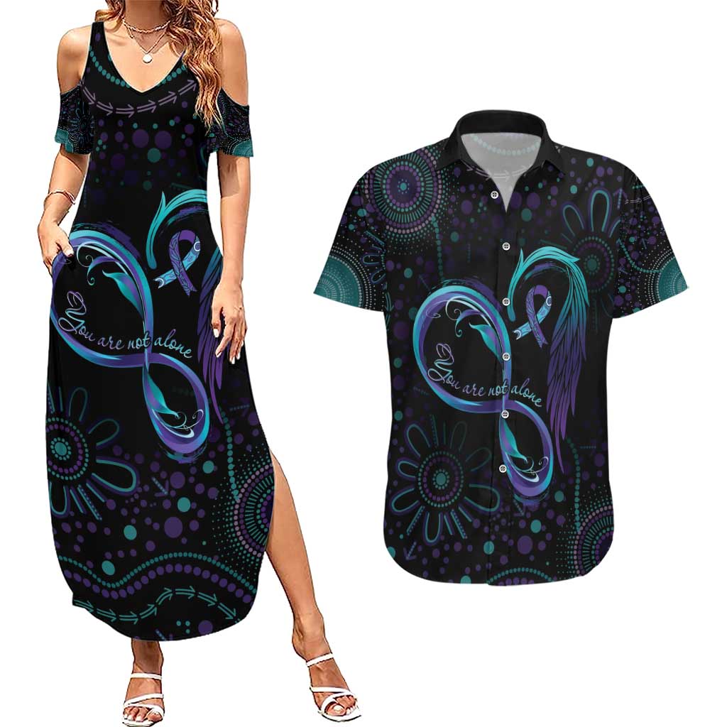 Personalized Australia Indigenous Infinity Heart Couples Matching Summer Maxi Dress and Hawaiian Shirt Purple Teal Ribbon You Are Not Alone - Aussie Hoodie