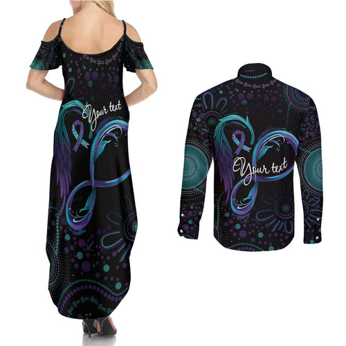 Personalized Australia Indigenous Infinity Heart Couples Matching Summer Maxi Dress and Long Sleeve Button Shirt Purple Teal Ribbon You Are Not Alone - Aussie Hoodie
