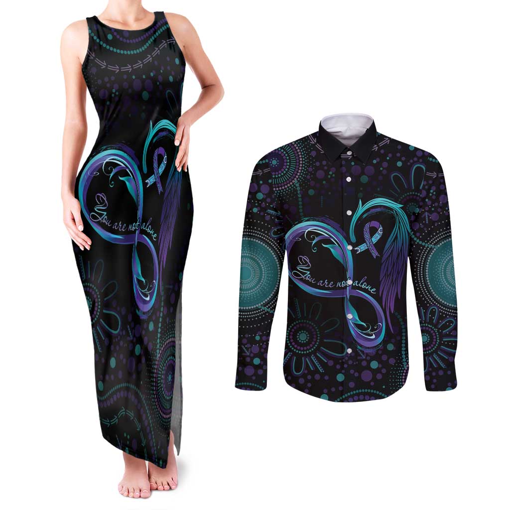 Personalized Australia Indigenous Infinity Heart Couples Matching Tank Maxi Dress and Long Sleeve Button Shirt Purple Teal Ribbon You Are Not Alone - Aussie Hoodie