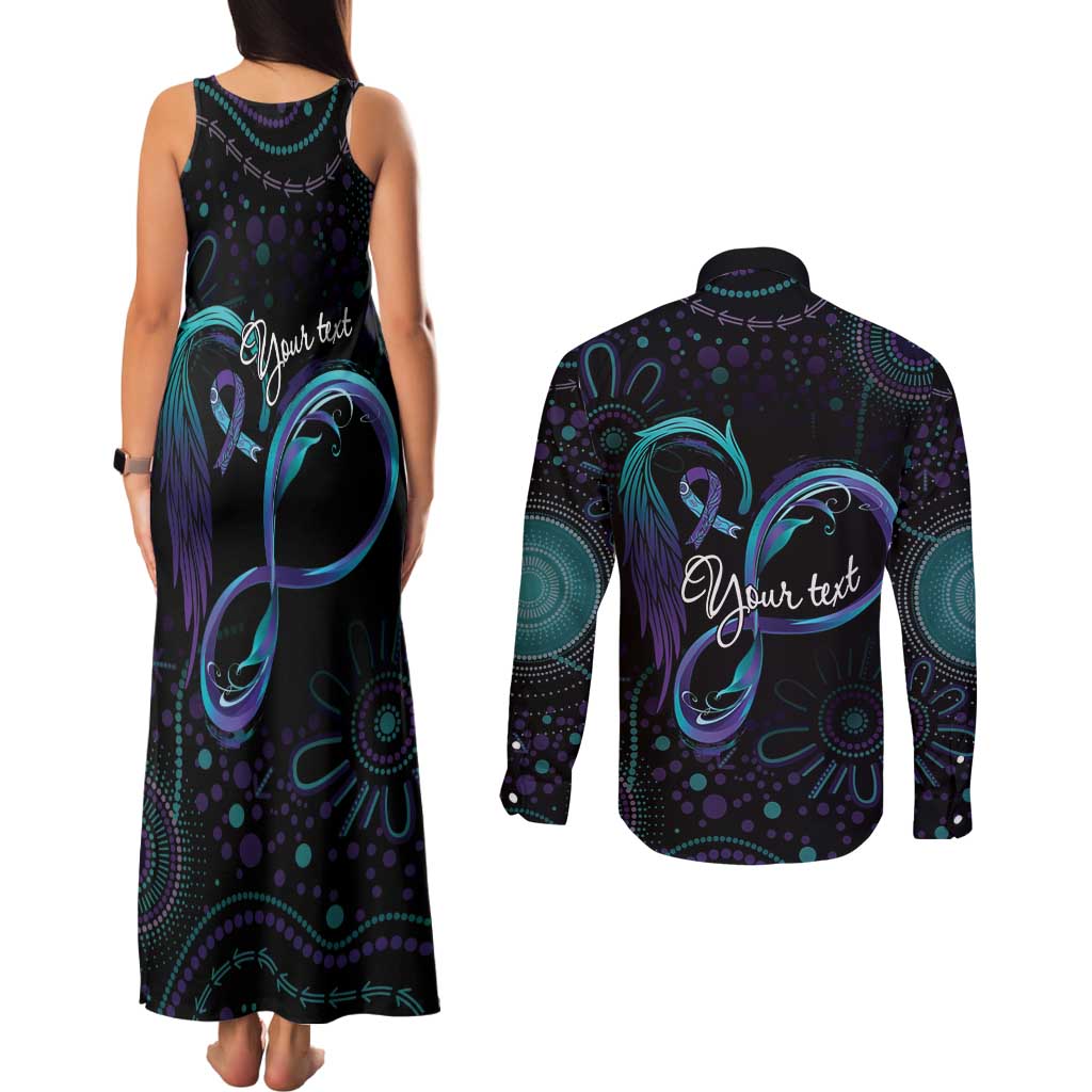 Personalized Australia Indigenous Infinity Heart Couples Matching Tank Maxi Dress and Long Sleeve Button Shirt Purple Teal Ribbon You Are Not Alone - Aussie Hoodie