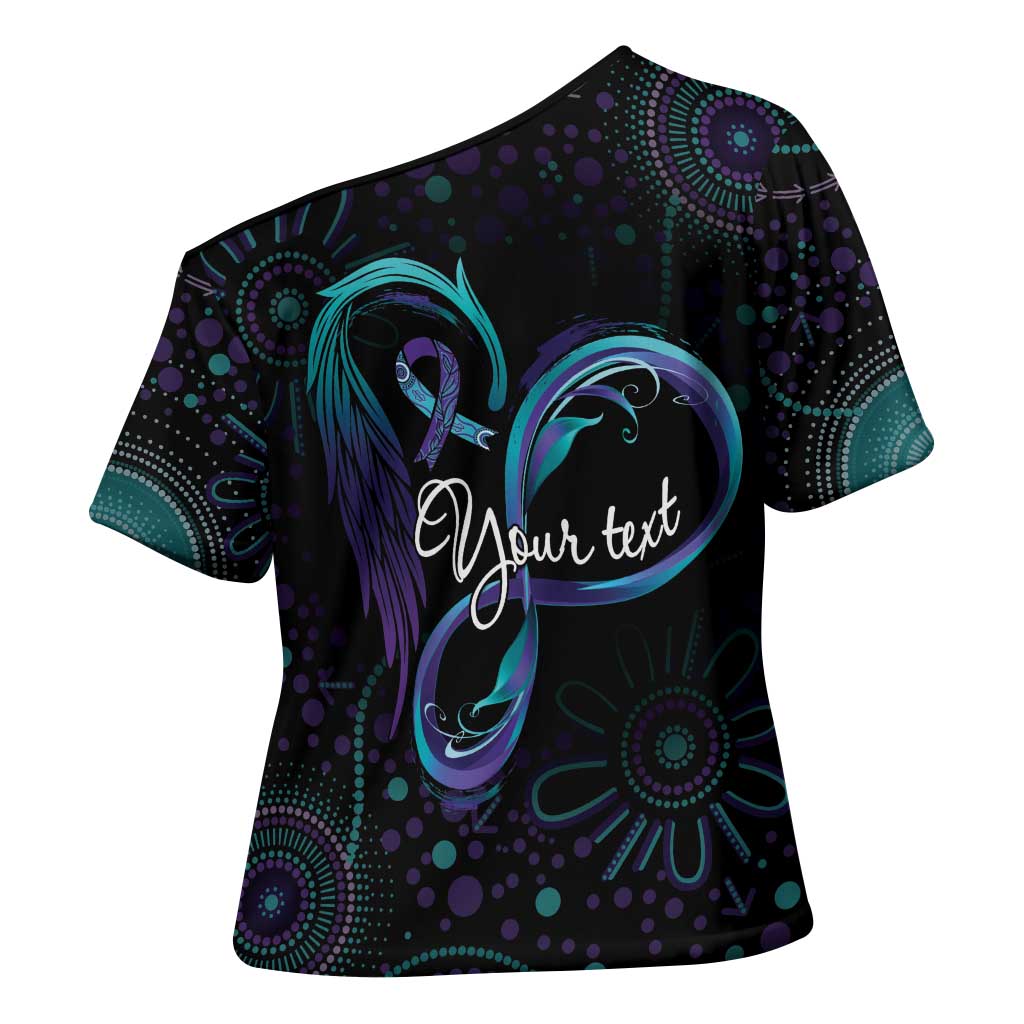 Personalized Australia Indigenous Infinity Heart Cross Shoulder Shirt Purple Teal Ribbon You Are Not Alone - Aussie Hoodie