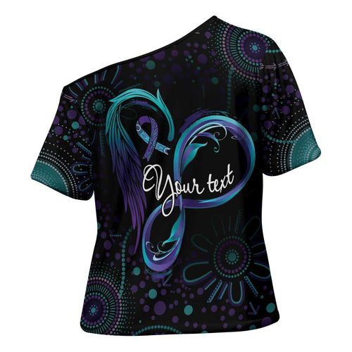Personalized Australia Indigenous Infinity Heart Cross Shoulder Shirt Purple Teal Ribbon You Are Not Alone - Aussie Hoodie