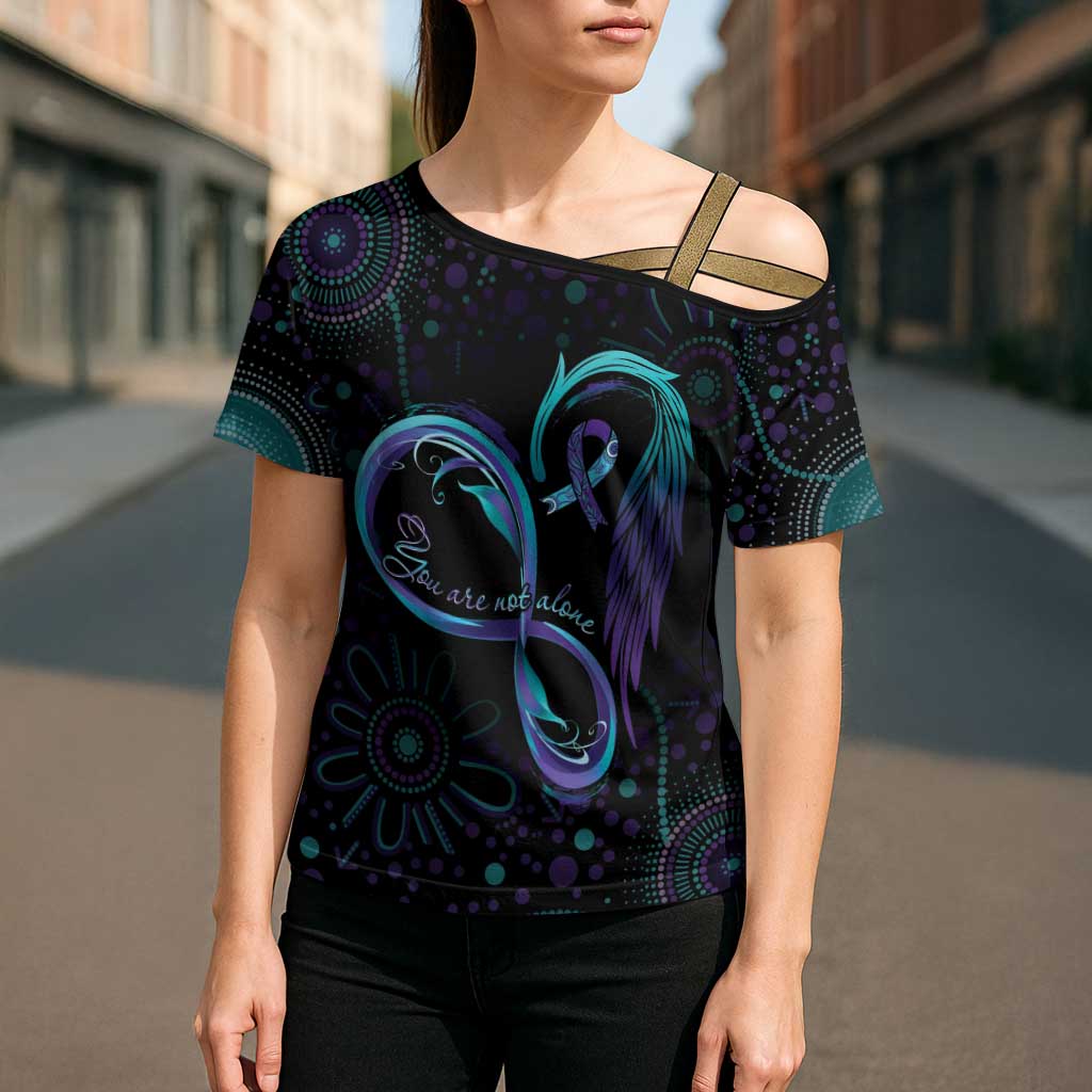 Personalized Australia Indigenous Infinity Heart Cross Shoulder Shirt Purple Teal Ribbon You Are Not Alone - Aussie Hoodie