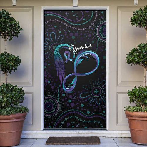 Personalized Australia Indigenous Infinity Heart Door Cover Purple Teal Ribbon You Are Not Alone - Aussie Hoodie