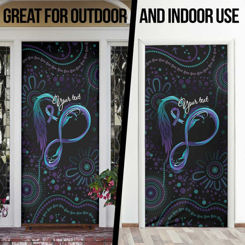 Personalized Australia Indigenous Infinity Heart Door Cover Purple Teal Ribbon You Are Not Alone - Aussie Hoodie