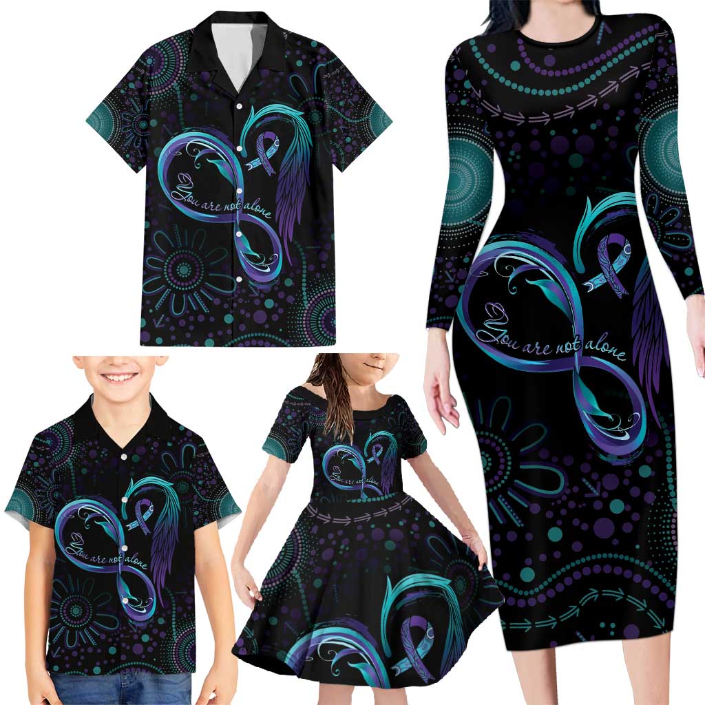 Personalized Australia Indigenous Infinity Heart Family Matching Long Sleeve Bodycon Dress and Hawaiian Shirt Purple Teal Ribbon You Are Not Alone - Aussie Hoodie