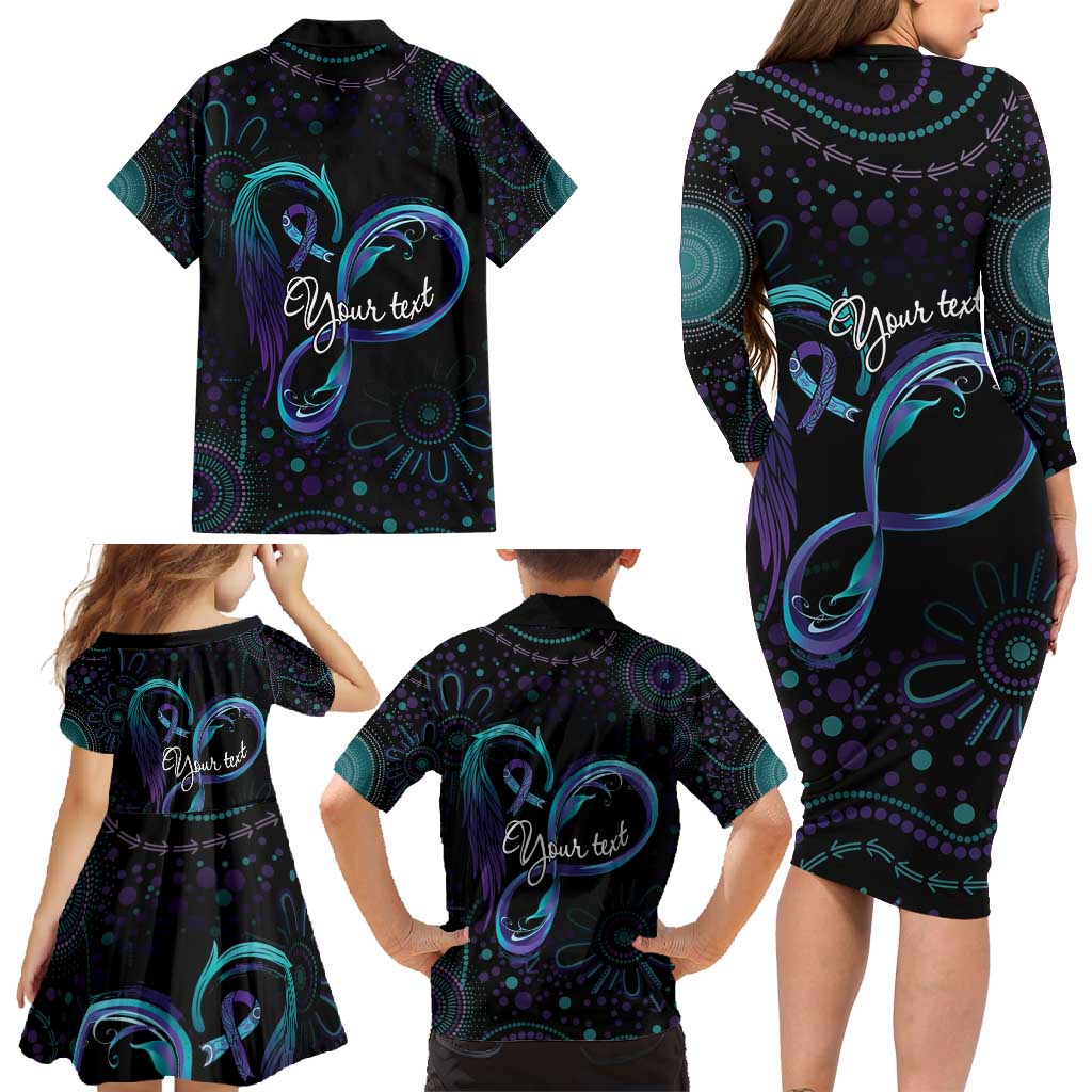 Personalized Australia Indigenous Infinity Heart Family Matching Long Sleeve Bodycon Dress and Hawaiian Shirt Purple Teal Ribbon You Are Not Alone - Aussie Hoodie