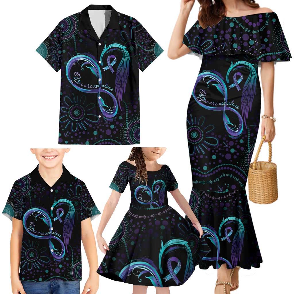 Personalized Australia Indigenous Infinity Heart Family Matching Mermaid Dress and Hawaiian Shirt Purple Teal Ribbon You Are Not Alone - Aussie Hoodie