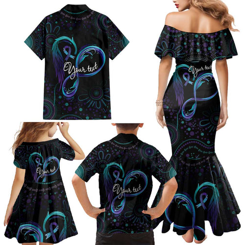 Personalized Australia Indigenous Infinity Heart Family Matching Mermaid Dress and Hawaiian Shirt Purple Teal Ribbon You Are Not Alone - Aussie Hoodie