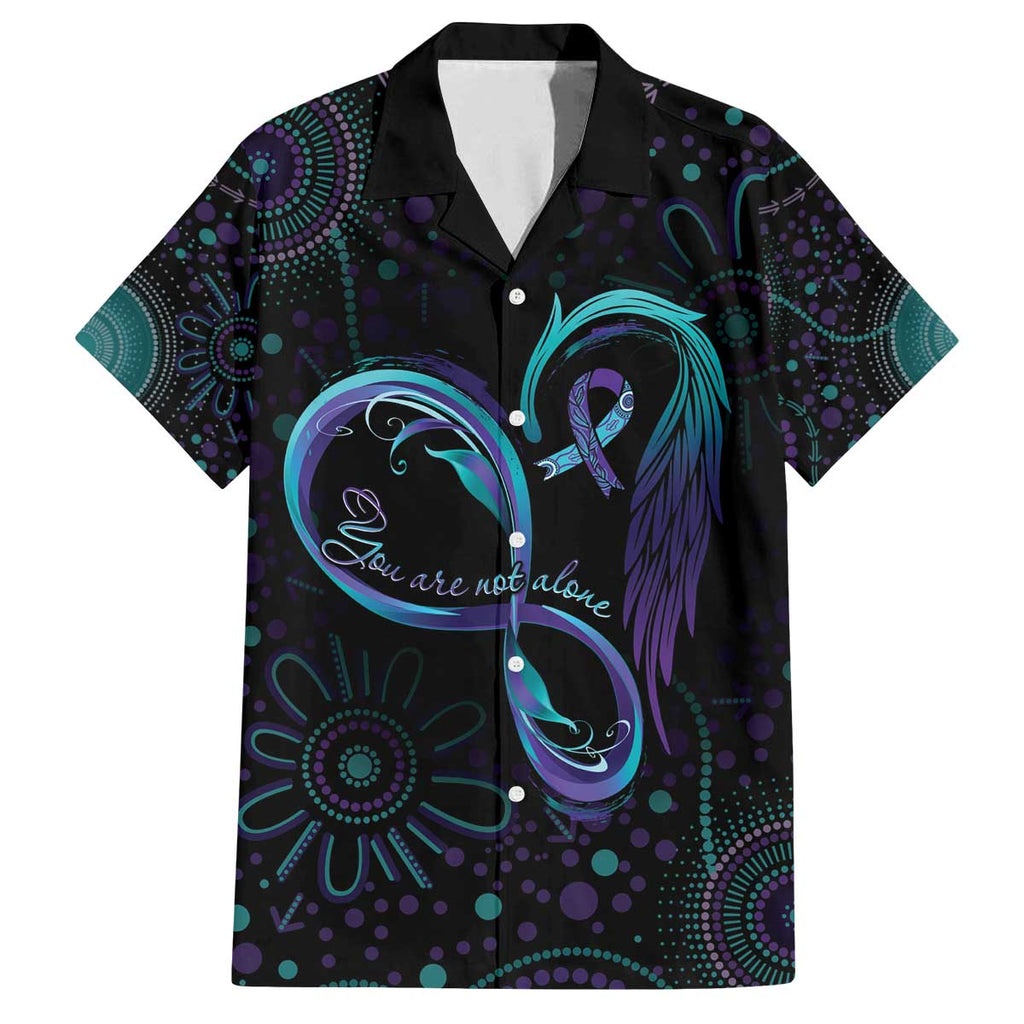 Personalized Australia Indigenous Infinity Heart Family Matching Off The Shoulder Long Sleeve Dress and Hawaiian Shirt Purple Teal Ribbon You Are Not Alone - Aussie Hoodie