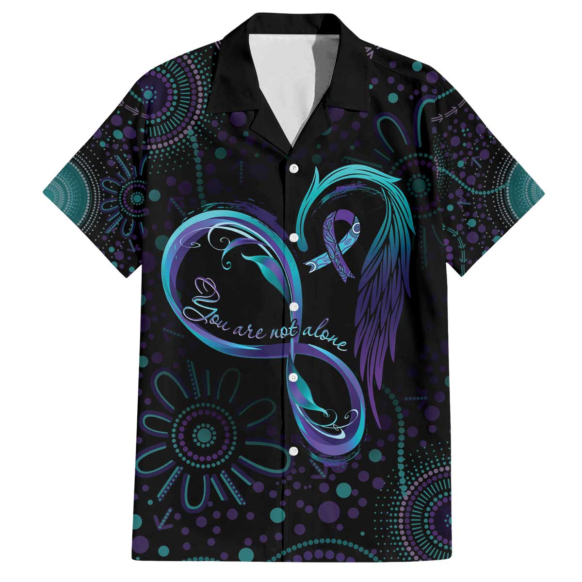 Personalized Australia Indigenous Infinity Heart Family Matching Off The Shoulder Long Sleeve Dress and Hawaiian Shirt Purple Teal Ribbon You Are Not Alone - Aussie Hoodie