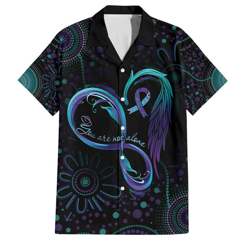 Personalized Australia Indigenous Infinity Heart Family Matching Off The Shoulder Long Sleeve Dress and Hawaiian Shirt Purple Teal Ribbon You Are Not Alone - Aussie Hoodie