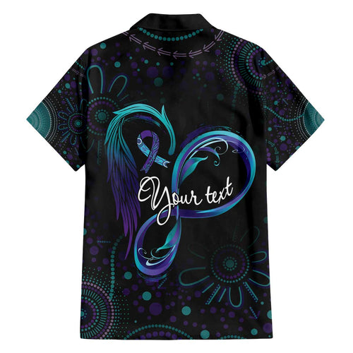 Personalized Australia Indigenous Infinity Heart Family Matching Off The Shoulder Long Sleeve Dress and Hawaiian Shirt Purple Teal Ribbon You Are Not Alone - Aussie Hoodie