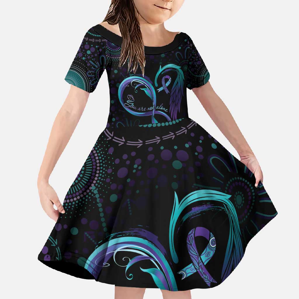 Personalized Australia Indigenous Infinity Heart Family Matching Off Shoulder Maxi Dress and Hawaiian Shirt Purple Teal Ribbon You Are Not Alone - Aussie Hoodie