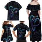 Personalized Australia Indigenous Infinity Heart Family Matching Off Shoulder Maxi Dress and Hawaiian Shirt Purple Teal Ribbon You Are Not Alone - Aussie Hoodie