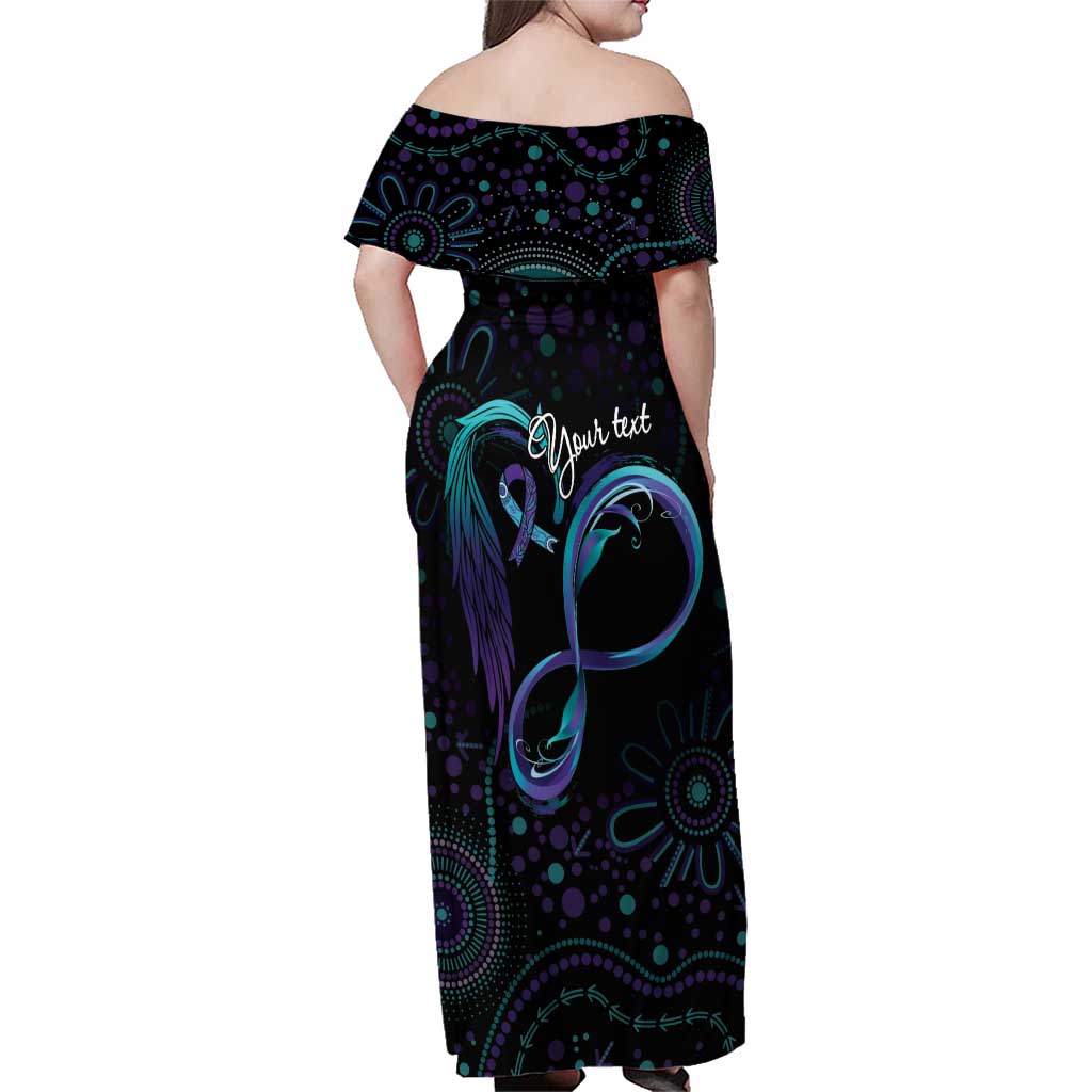 Personalized Australia Indigenous Infinity Heart Family Matching Off Shoulder Maxi Dress and Hawaiian Shirt Purple Teal Ribbon You Are Not Alone - Aussie Hoodie