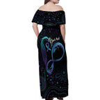 Personalized Australia Indigenous Infinity Heart Family Matching Off Shoulder Maxi Dress and Hawaiian Shirt Purple Teal Ribbon You Are Not Alone - Aussie Hoodie