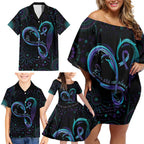 Personalized Australia Indigenous Infinity Heart Family Matching Off Shoulder Short Dress and Hawaiian Shirt Purple Teal Ribbon You Are Not Alone - Aussie Hoodie