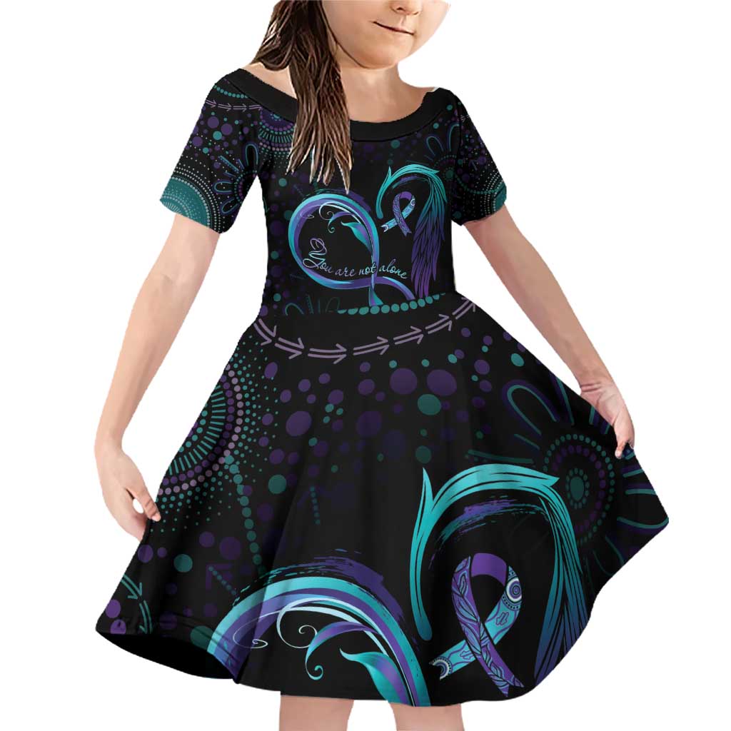 Personalized Australia Indigenous Infinity Heart Family Matching Off Shoulder Short Dress and Hawaiian Shirt Purple Teal Ribbon You Are Not Alone - Aussie Hoodie