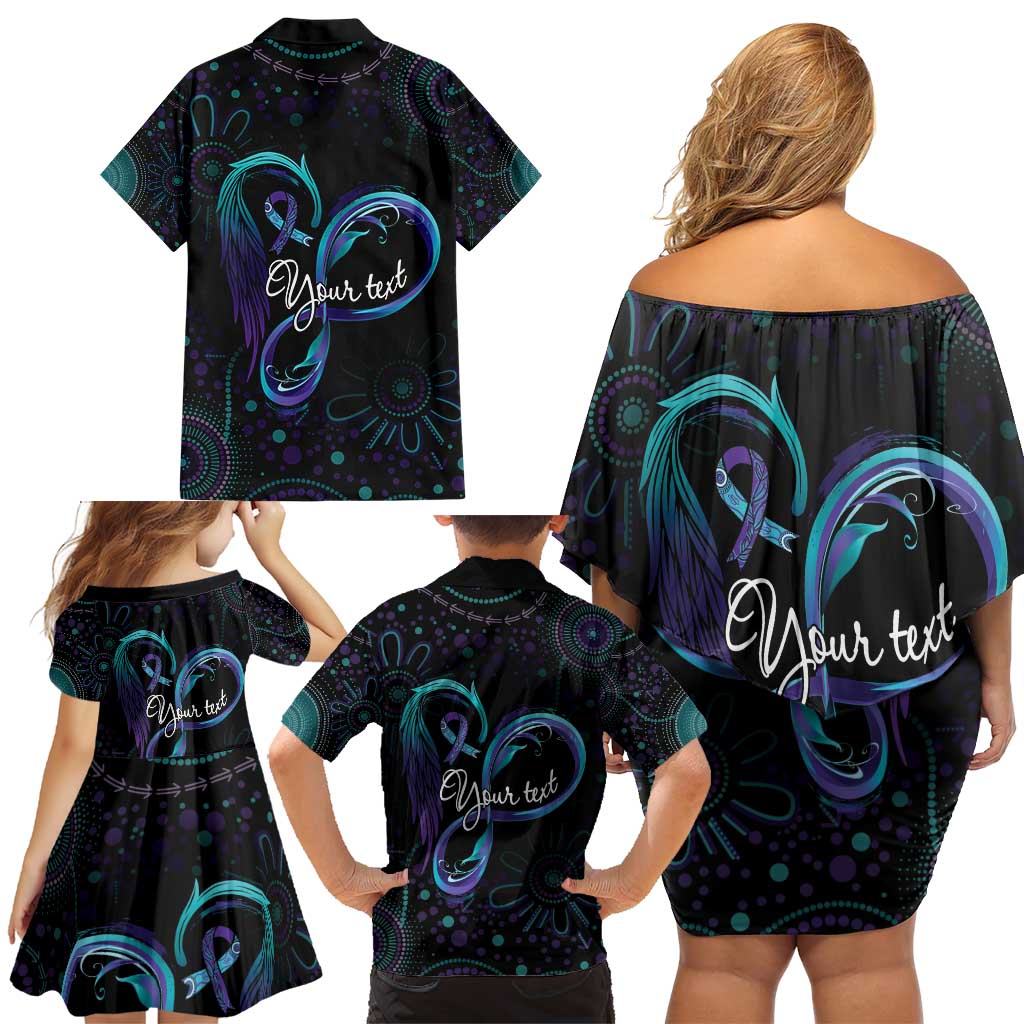 Personalized Australia Indigenous Infinity Heart Family Matching Off Shoulder Short Dress and Hawaiian Shirt Purple Teal Ribbon You Are Not Alone - Aussie Hoodie