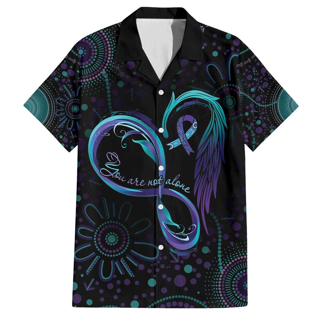 Personalized Australia Indigenous Infinity Heart Family Matching Off Shoulder Short Dress and Hawaiian Shirt Purple Teal Ribbon You Are Not Alone - Aussie Hoodie
