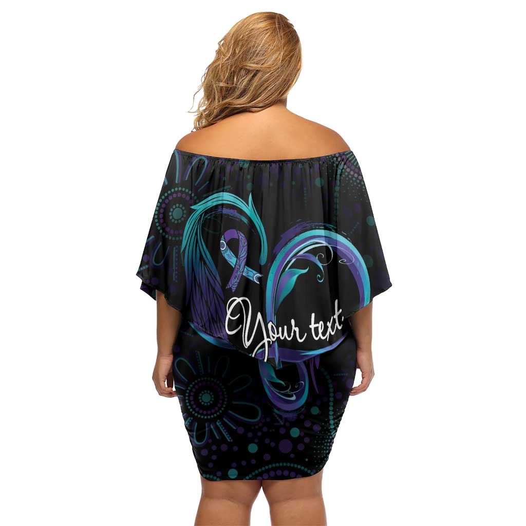 Personalized Australia Indigenous Infinity Heart Family Matching Off Shoulder Short Dress and Hawaiian Shirt Purple Teal Ribbon You Are Not Alone - Aussie Hoodie