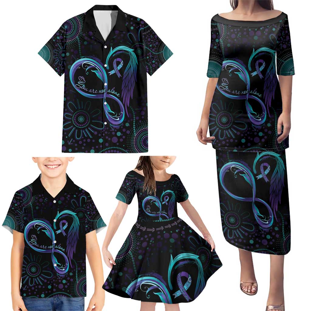 Personalized Australia Indigenous Infinity Heart Family Matching Puletasi and Hawaiian Shirt Purple Teal Ribbon You Are Not Alone - Aussie Hoodie