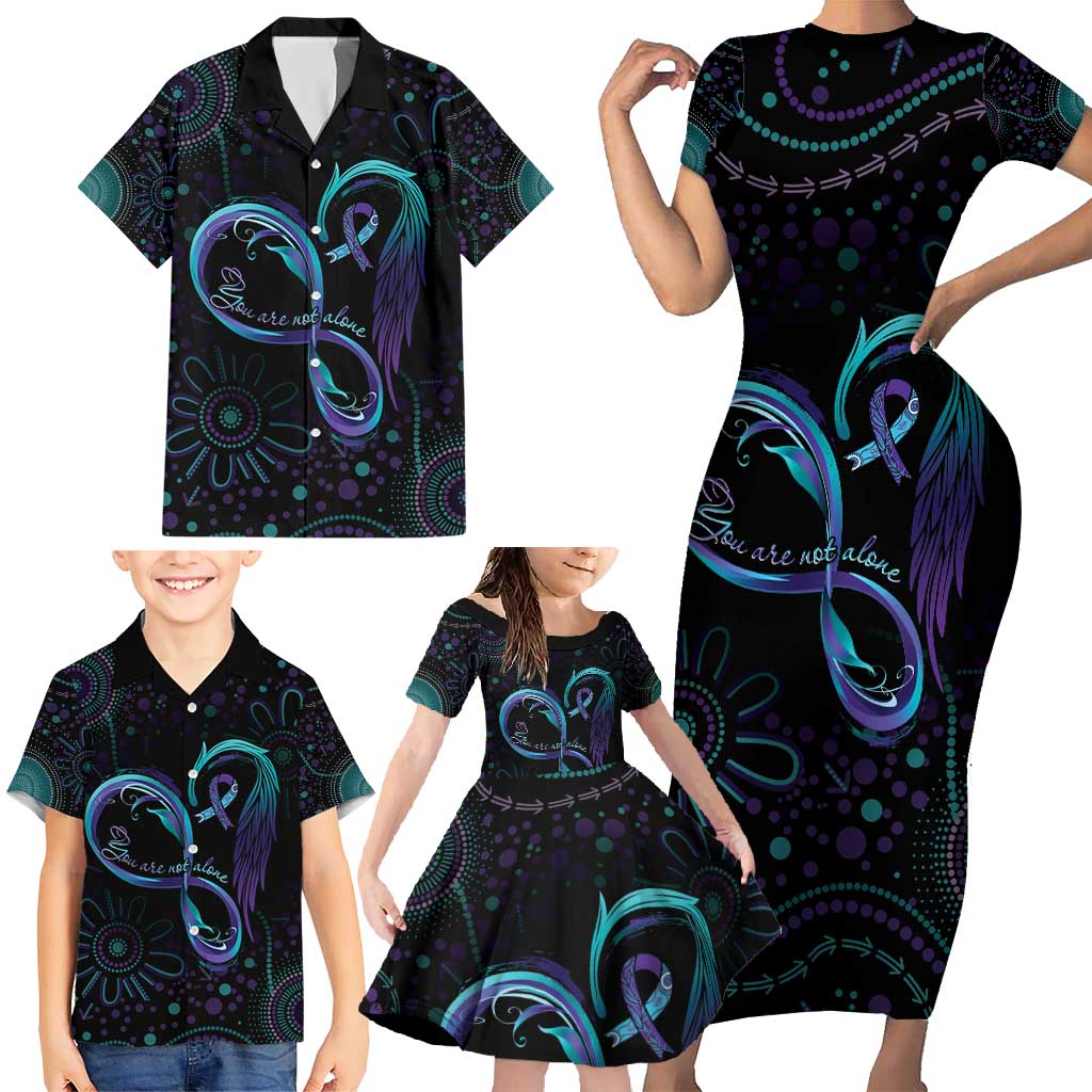 Personalized Australia Indigenous Infinity Heart Family Matching Short Sleeve Bodycon Dress and Hawaiian Shirt Purple Teal Ribbon You Are Not Alone - Aussie Hoodie