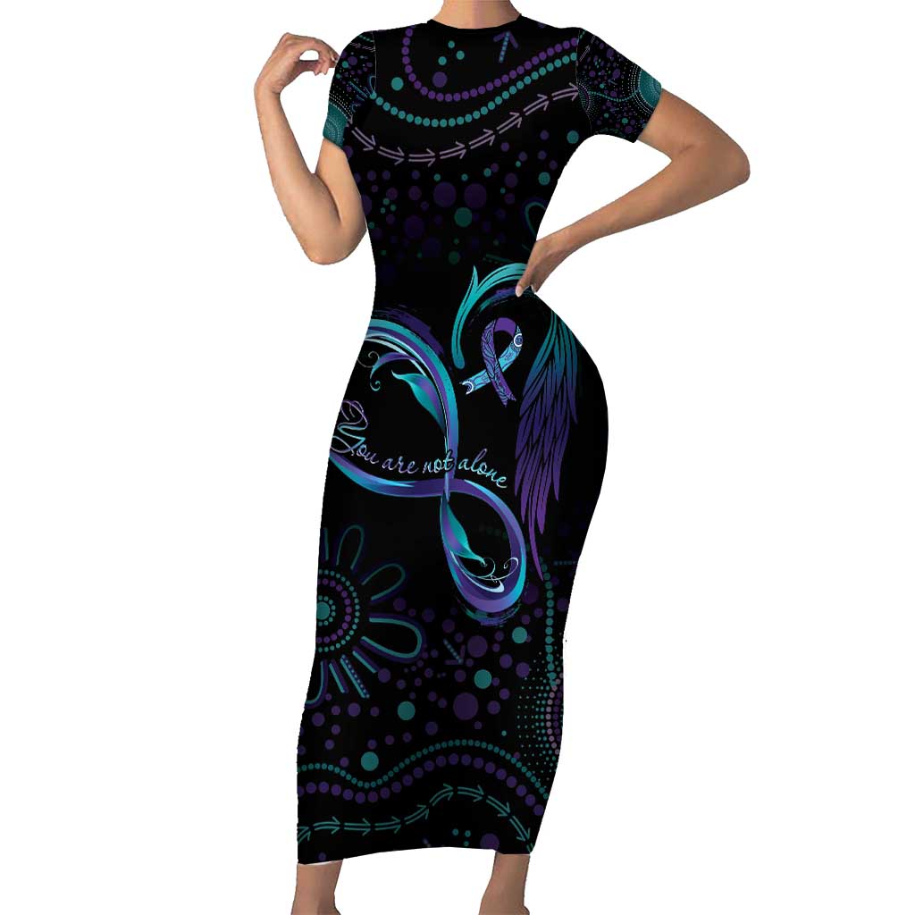Personalized Australia Indigenous Infinity Heart Family Matching Short Sleeve Bodycon Dress and Hawaiian Shirt Purple Teal Ribbon You Are Not Alone - Aussie Hoodie