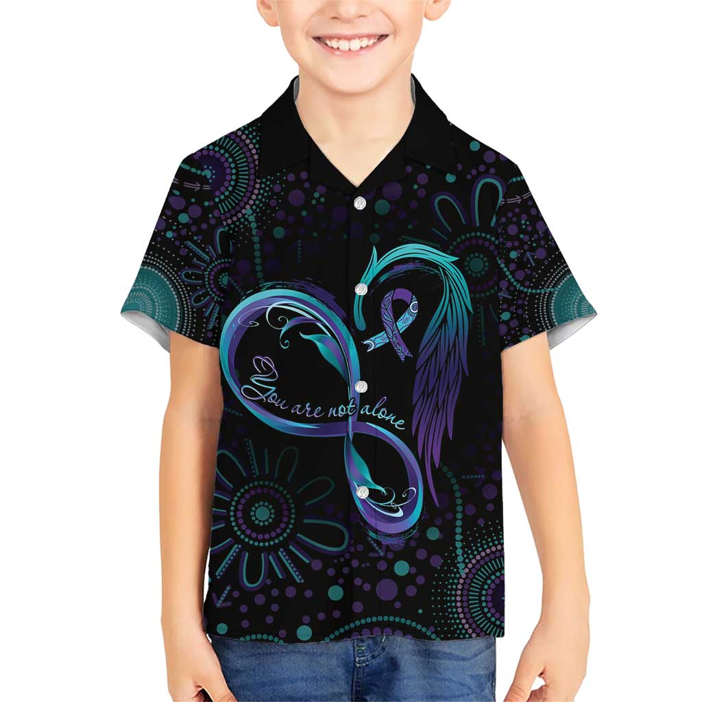 Personalized Australia Indigenous Infinity Heart Family Matching Short Sleeve Bodycon Dress and Hawaiian Shirt Purple Teal Ribbon You Are Not Alone - Aussie Hoodie