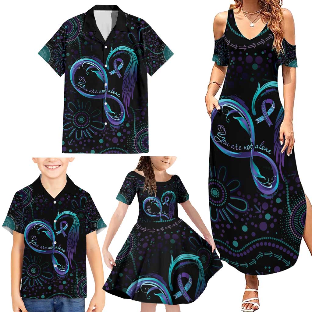 Personalized Australia Indigenous Infinity Heart Family Matching Summer Maxi Dress and Hawaiian Shirt Purple Teal Ribbon You Are Not Alone - Aussie Hoodie